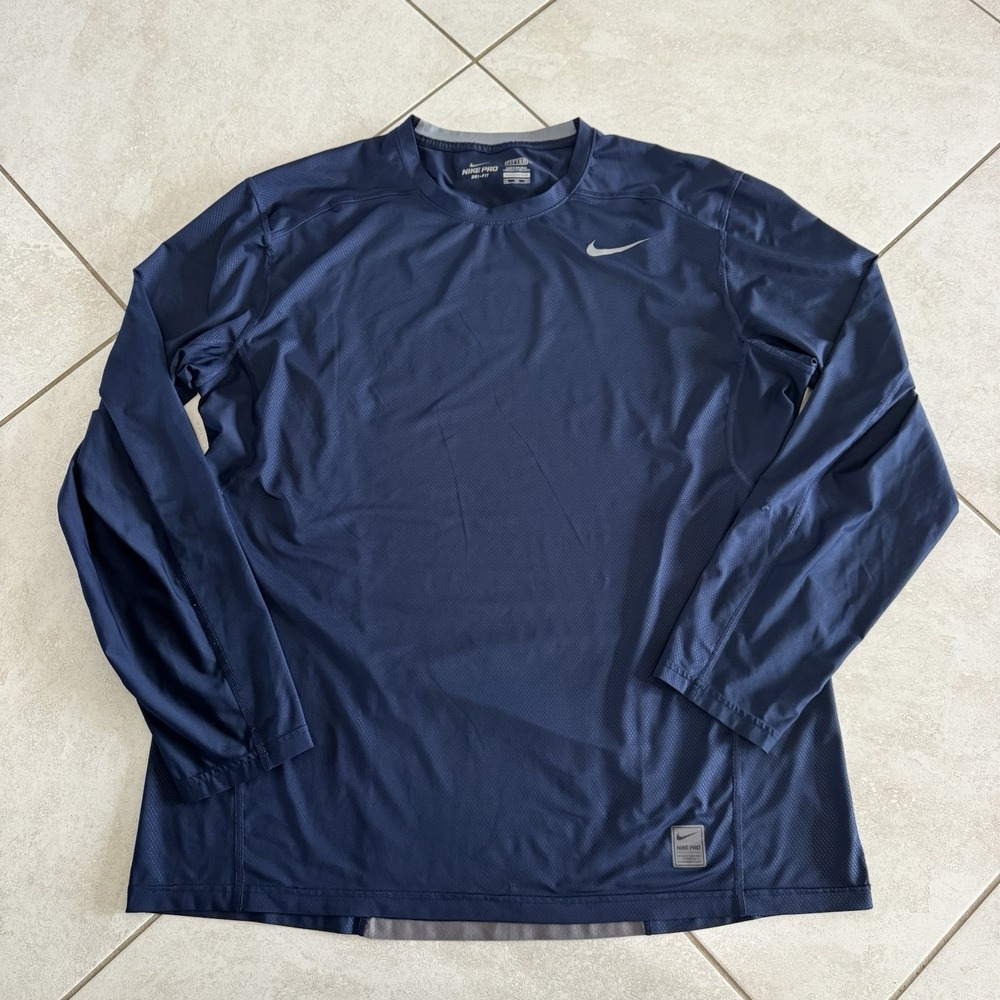 Nike Pro Combat Hypercool Shirt Mens 2XL Blue Fitted Long Sleeve Athletic Sports